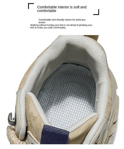 2025 Men's high-top thick-sole casual shoes versatile mixed material daddy sneakers outdoor tooling wear-resistant men's shoes
