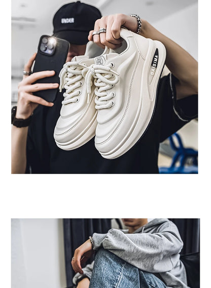 2024 New Four Seasons Leisure Sports Leather Men's Daddy Shoes Fashion Comfortable Sports Leisure Shoes Thick Sole Sneakers