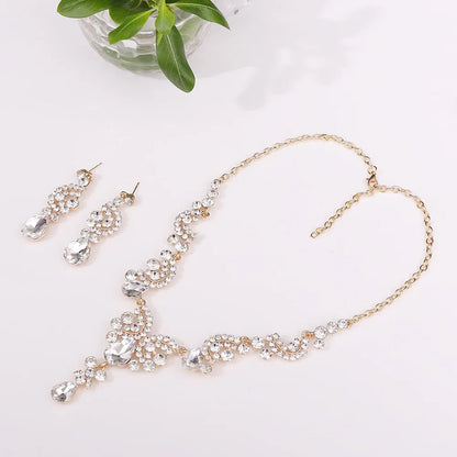 3pcs/set Princess Crown Bridal Jewelry Sets for Girls Water Drop Green Blue Red Crystal Tiaras Necklace Earrings New Jewelry Set