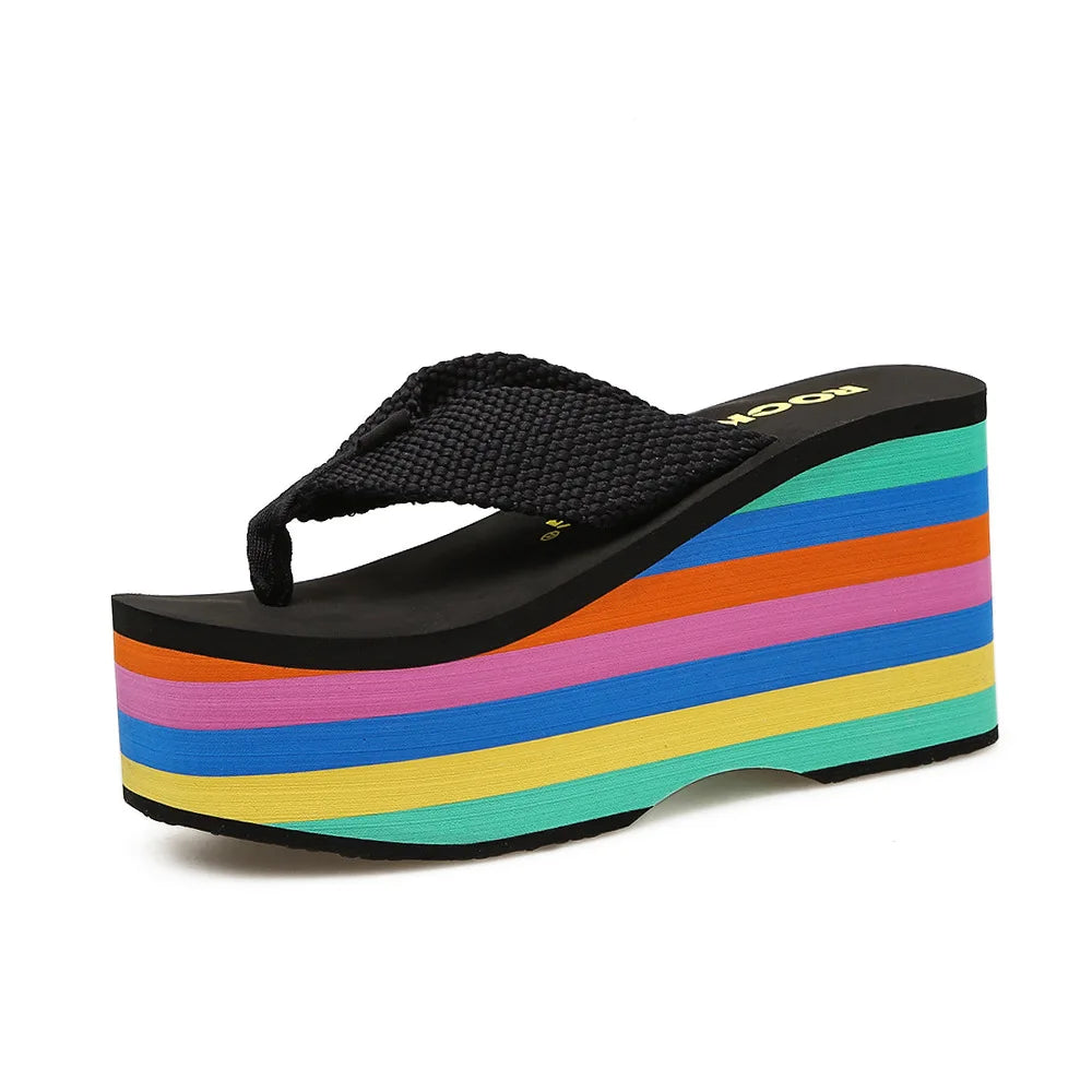 2025 Women Slippers High Heels Flip Flop Wedge Slippers Women Summer 10CM Heels Platform Slippers Flip Flops Womens Black Slides - Premium Kiosk