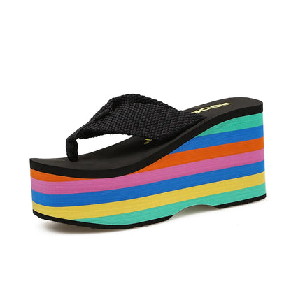 2025 Women Slippers High Heels Flip Flop Wedge Slippers Women Summer 10CM Heels Platform Slippers Flip Flops Womens Black Slides - Premium Kiosk