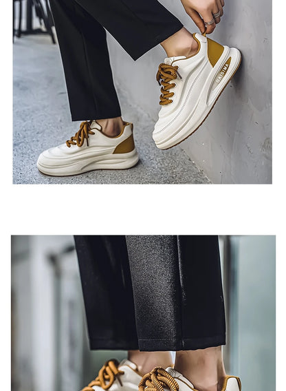 2024 New Four Seasons Leisure Sports Leather Men's Daddy Shoes Fashion Comfortable Sports Leisure Shoes Thick Sole Sneakers