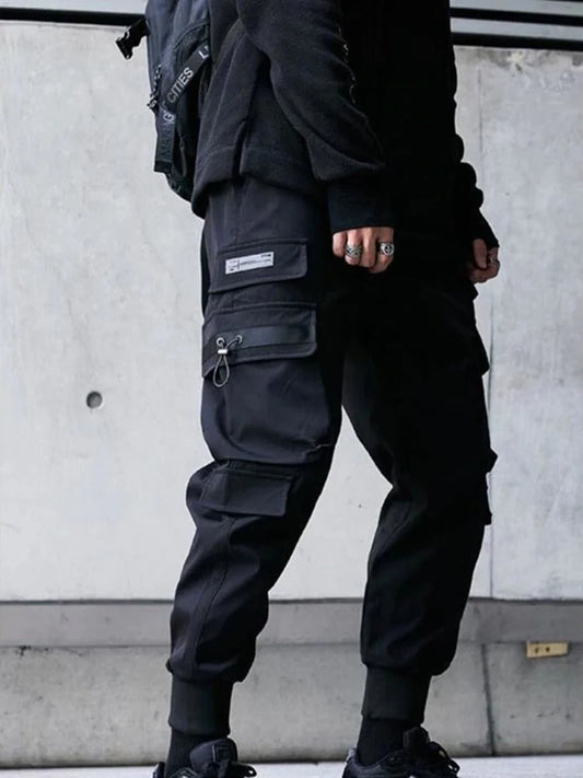 Joggers Cargo Pants for Men Casual Hip Hop Hit Color Pocket Male Trousers Sweatpants Streetwear Ribbons Techwear Pants - Premium Kiosk