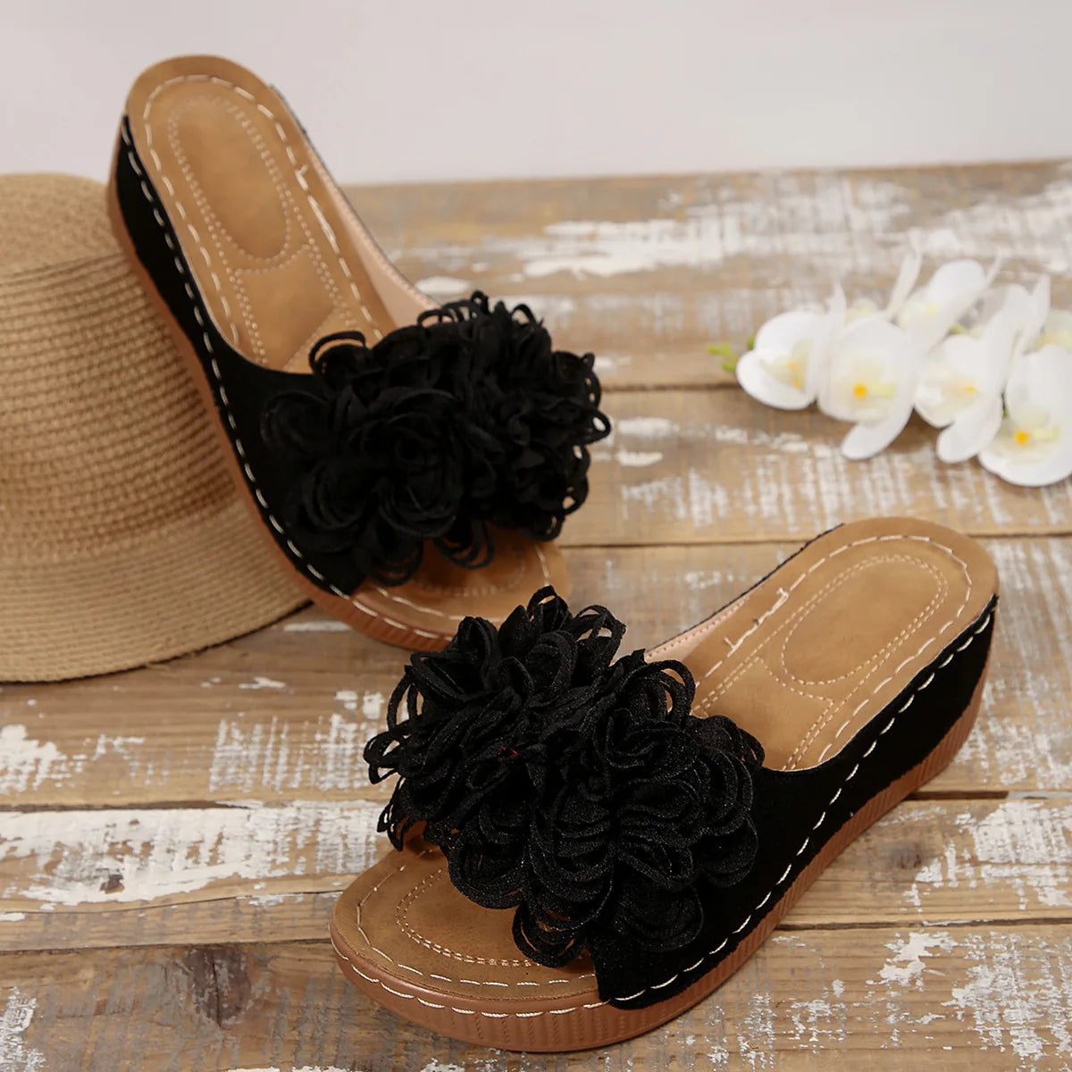 2025 New Women Platform Slippers Slip on Fashion Woman Shoes Summer Sandals Comfortable Flower Wedges Slippers Slides Women - Premium Kiosk