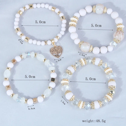 4 Pieces Stretch Beaded Bracelets Set For Women Heart Pendant Adjustable Colorful Charms New Fashion Jewelry Glass Stones C1338