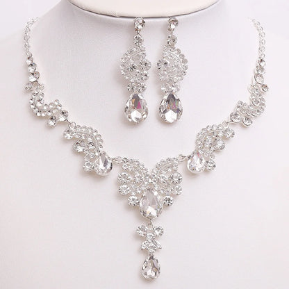 3pcs/set Princess Crown Bridal Jewelry Sets for Girls Water Drop Green Blue Red Crystal Tiaras Necklace Earrings New Jewelry Set
