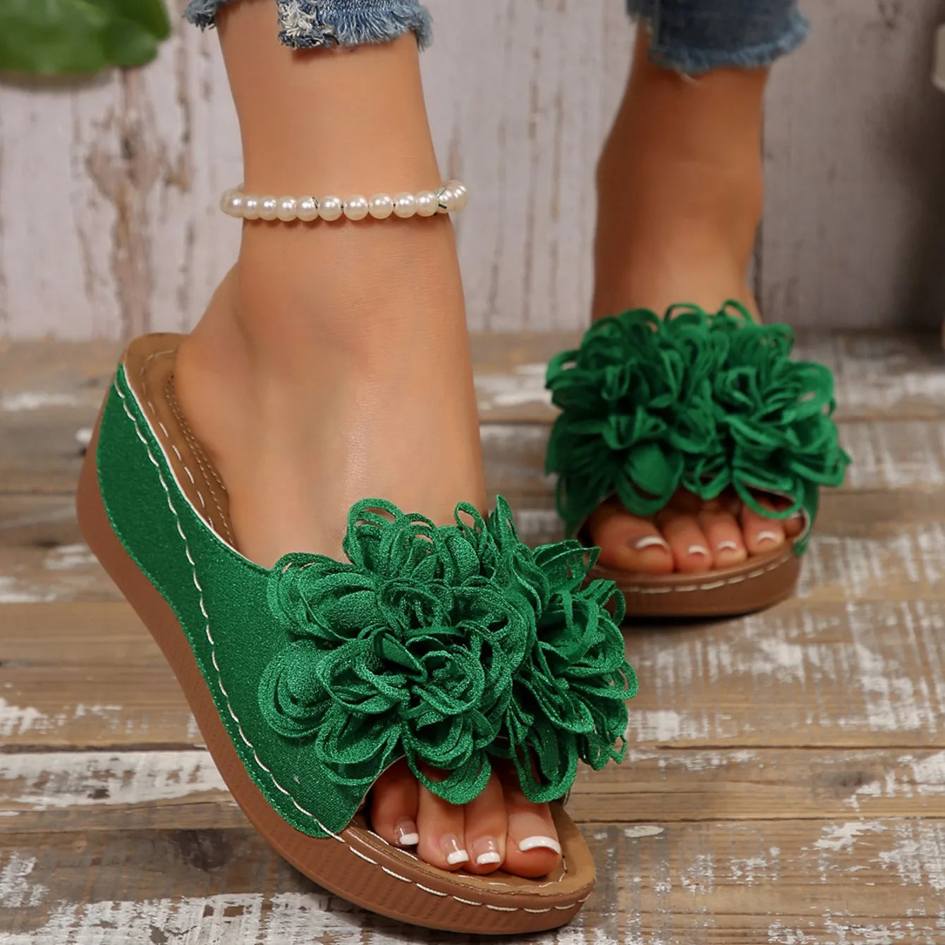 Women Wedges Slippers 2025 New Summer Sandals Slip on Fashion Woman Shoes Comfortable Flower Platform Slippers Slides Women - Premium Kiosk