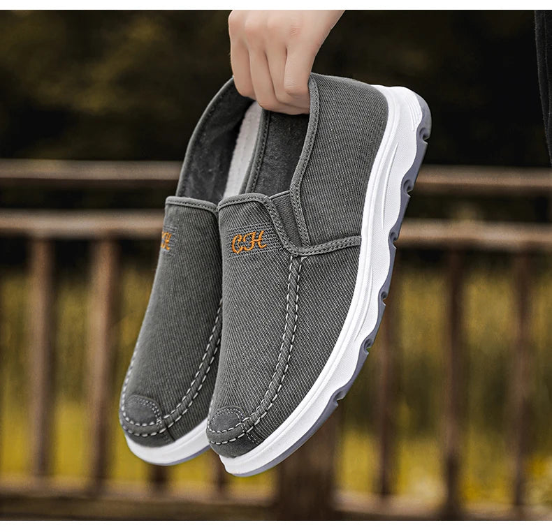 2025 Spring/summer New Style One-piece Dad's Shoes with Soft Sole, Comfortable Flat Bottom Shoes,Canvas Men's Shoes