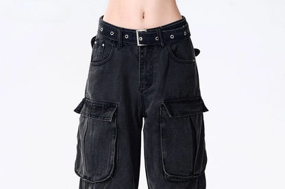 Women's Black  Baggy Cargo Jeans Harajuku Oversize Denim Trousers Y2k 90s Vintage 2000s  Jean Pants Trashy Clothes 2025 - Premium Kiosk