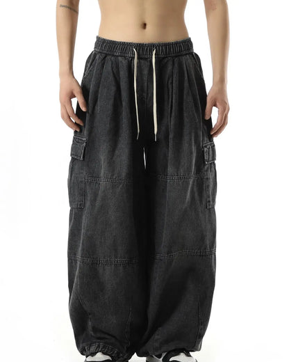 Y2k Black Baggy Cargo Jeans Trousers Men Streetwear Casual Hippie Jogging Wide leg Oversize Old Money Vintage Denim Pants - Premium Kiosk
