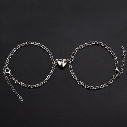 2Pcs/set Magnet Couple Bracelets Heart Attraction Bracelet Stainless Steel Charm Simple Cuban Chains Key Lock Jewelry Gifts