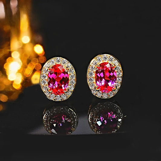 925 sterling silver gold-plated one carat oval powder earrings are simple, fashionable, and versatile, selling well