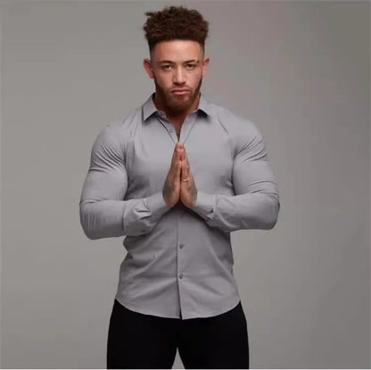 A Sporty Men's Shirt With High Elasticity And Long Sleeves Paired With A Slimming British Business Formal Shirt A Trendy Brand