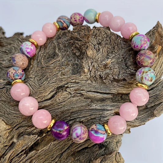 Attract Love Bracelet Women's Colorful Imperial Jasper and Rose Quartz Beaded Bracelet