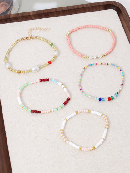 5PCS Bohemian Handmade Colorful Beaded Stackable Elastic Bracelet Surfing Vacation Jewelry