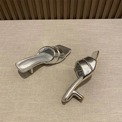 Women's Slippers 2025 New Women's Summer Fashion Open Toe Square Flip-Flops Women's High Heel Sandals for Women - Premium Kiosk