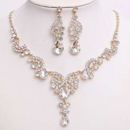 3pcs/set Princess Crown Bridal Jewelry Sets for Girls Water Drop Green Blue Red Crystal Tiaras Necklace Earrings New Jewelry Set