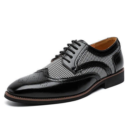 2025 Spring British Two-Tone Brogue Shoes Men Leather Low-Cut Casual Shoes Anti-Slip Breathable Office Daily Wear Oxford Shoes