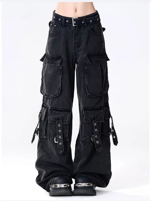 Women's Black  Baggy Cargo Jeans Harajuku Oversize Denim Trousers Y2k 90s Vintage 2000s  Jean Pants Trashy Clothes 2025 - Premium Kiosk