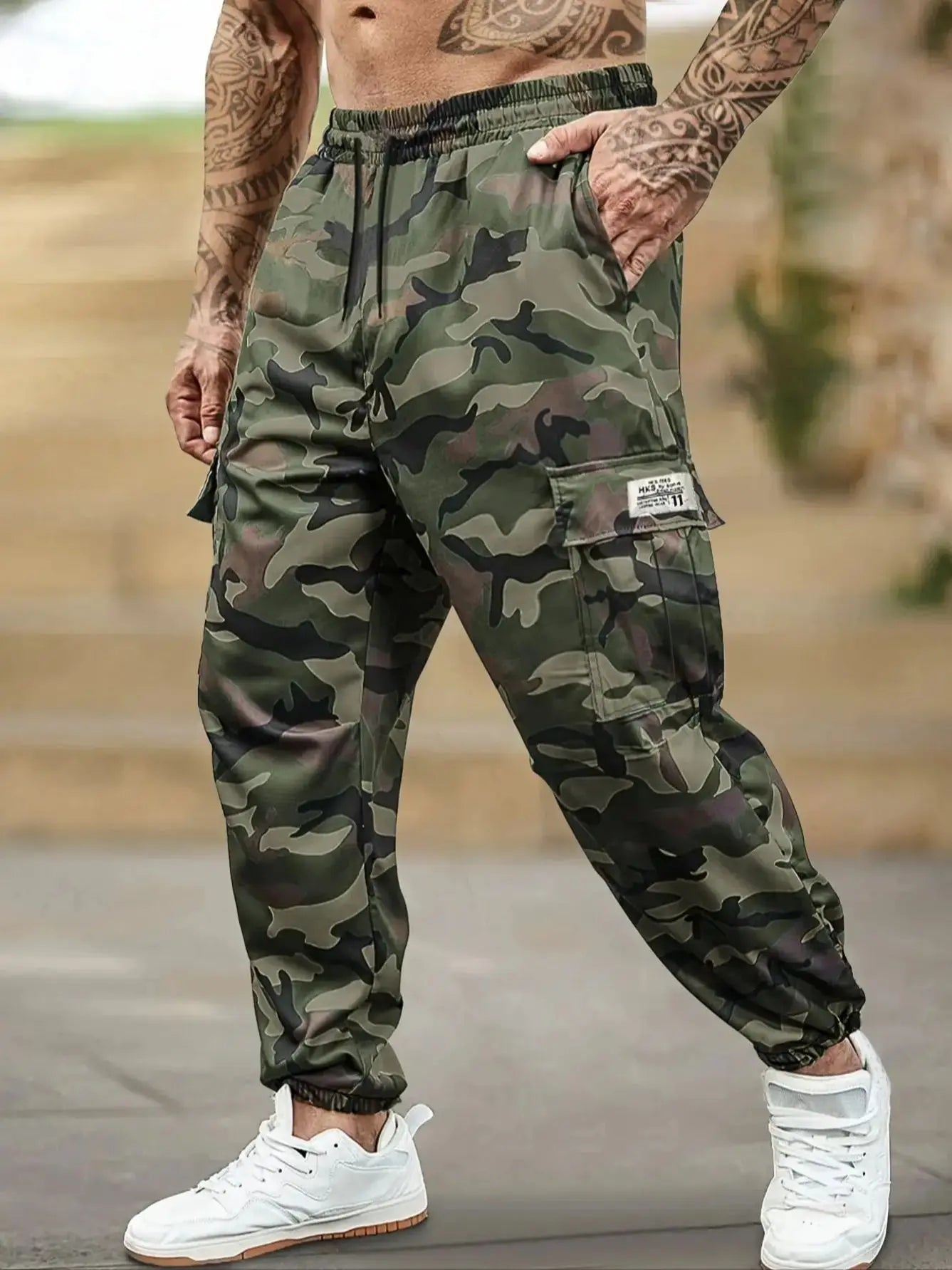 [Trendy Camo Cargo Pants] Camo Cargo Pants - Men's Trendy Casual Regular Fit Trousers With Side Pocket For Outdoor Activities - Premium Kiosk