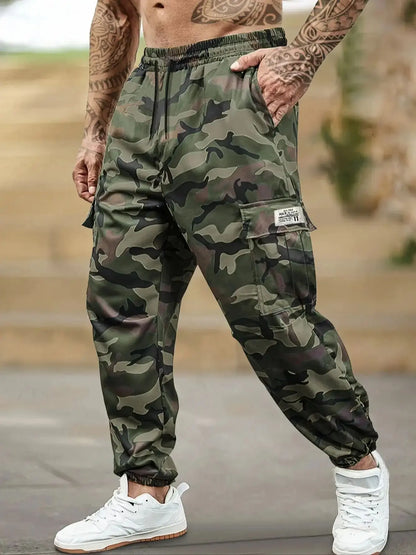 [Trendy Camo Cargo Pants] Camo Cargo Pants - Men's Trendy Casual Regular Fit Trousers With Side Pocket For Outdoor Activities