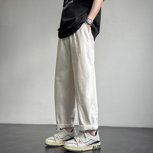 American Fashion Wide Leg Cargo Pants Men Green Khaki Joggers Baggy Workwear Drawstring Cargo Trousers Men Y2K All-match Pants - Premium Kiosk