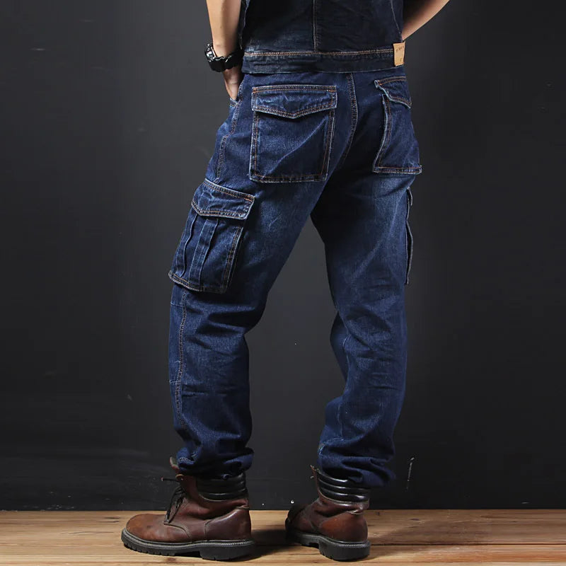 2025 Men's Multi-Pocket Straight Cargo Jeans Loose Casual Jeans - Premium Kiosk