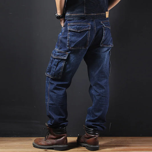 2025 Men's Multi-Pocket Straight Cargo Jeans Loose Casual Jeans - Premium Kiosk