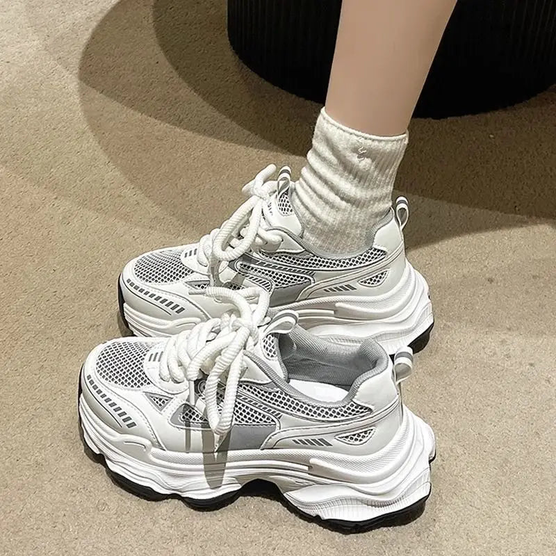 2025 Women's Dad Shoes Spring Summer New Thick Bottom Anti-slip Heightening Mesh Breathable Versatile Lightweight Sports Casual