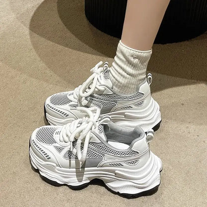 2025 Women's Dad Shoes Spring Summer New Thick Bottom Anti-slip Heightening Mesh Breathable Versatile Lightweight Sports Casual