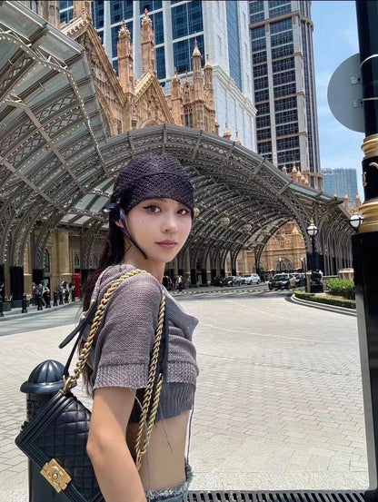 Women's Hat Hollow Bow Solid Color Simple Versatile Fashionable Personalized Pile Caps Girls Elastic Sweet Elegant Lace Y2k Hats