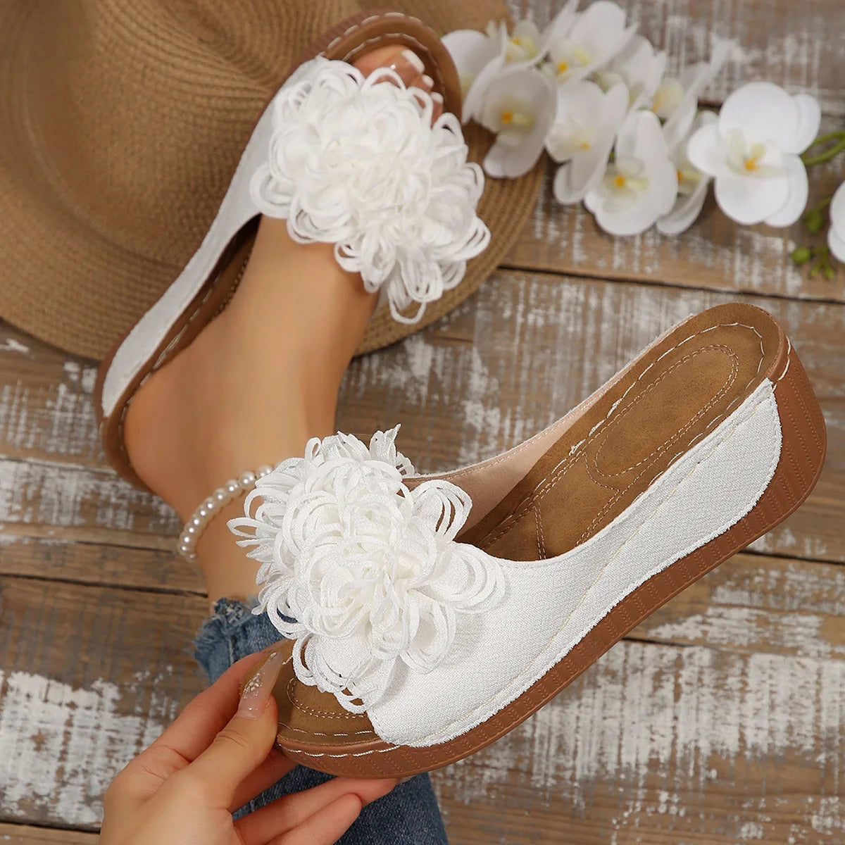 2025 New Women Platform Slippers Slip on Fashion Woman Shoes Summer Sandals Comfortable Flower Wedges Slippers Slides Women - Premium Kiosk