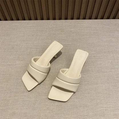 Women's Slippers 2025 New Women's Summer Fashion Open Toe Square Flip-Flops Women's High Heel Sandals for Women - Premium Kiosk