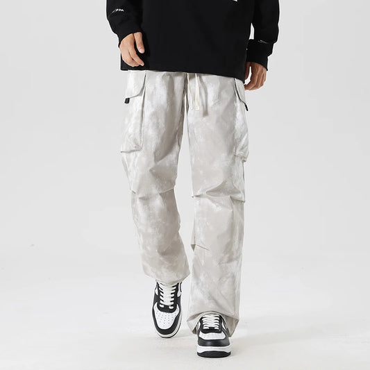 Casual Cargo Pants Man's High Waist Drawstring Baggy Pants Fashion High Street Straight Loose Workwear Trousers Trend Streetwear - Premium Kiosk