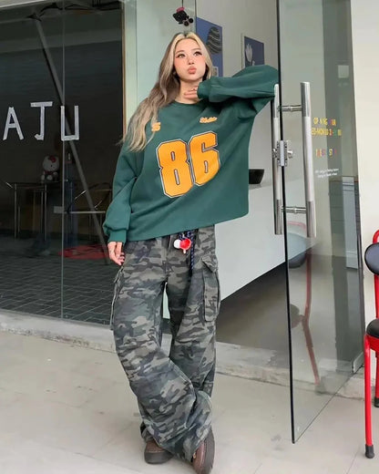 Women Y2K Camouflage Cargo Jeans Vintage High Waist Hip Hop Wide Leg Pants Female Street Wear Baggy Straight Denim Trouser - Premium Kiosk