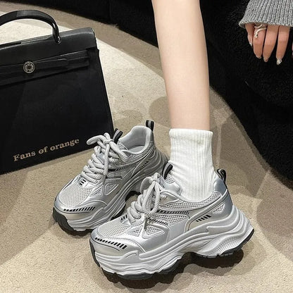 2025 Women's Dad Shoes Spring Summer New Thick Bottom Anti-slip Heightening Mesh Breathable Versatile Lightweight Sports Casual