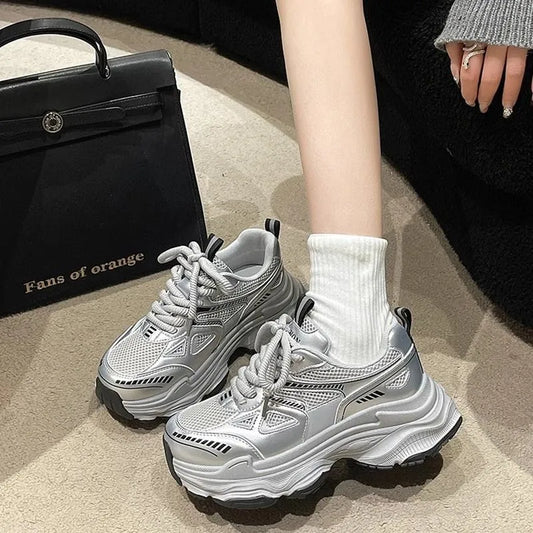 2025 Women's Dad Shoes Spring Summer New Thick Bottom Anti-slip Heightening Mesh Breathable Versatile Lightweight Sports Casual
