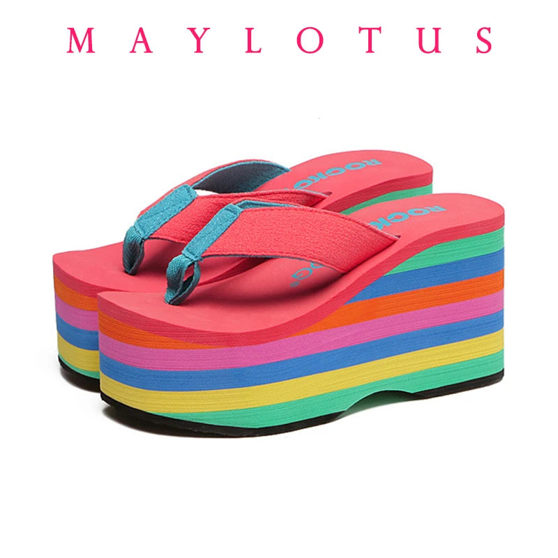 2025 Women Slippers High Heels Flip Flop Wedge Slippers Women Summer 10CM Heels Platform Slippers Flip Flops Womens Black Slides - Premium Kiosk