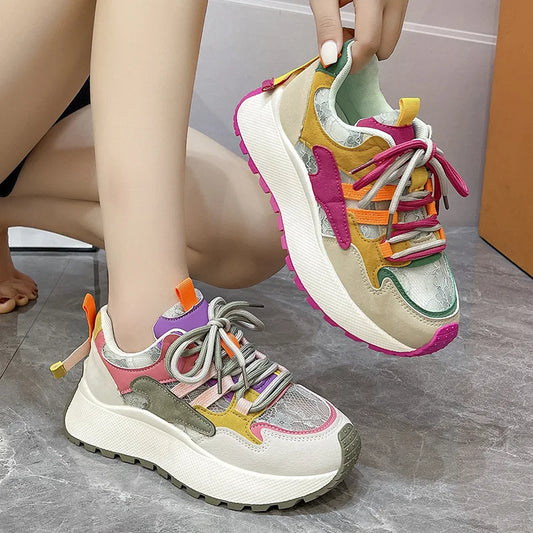2024 New Colorblock Fashion Dad Shoes for Women Comfortable Sports Casual Shoes