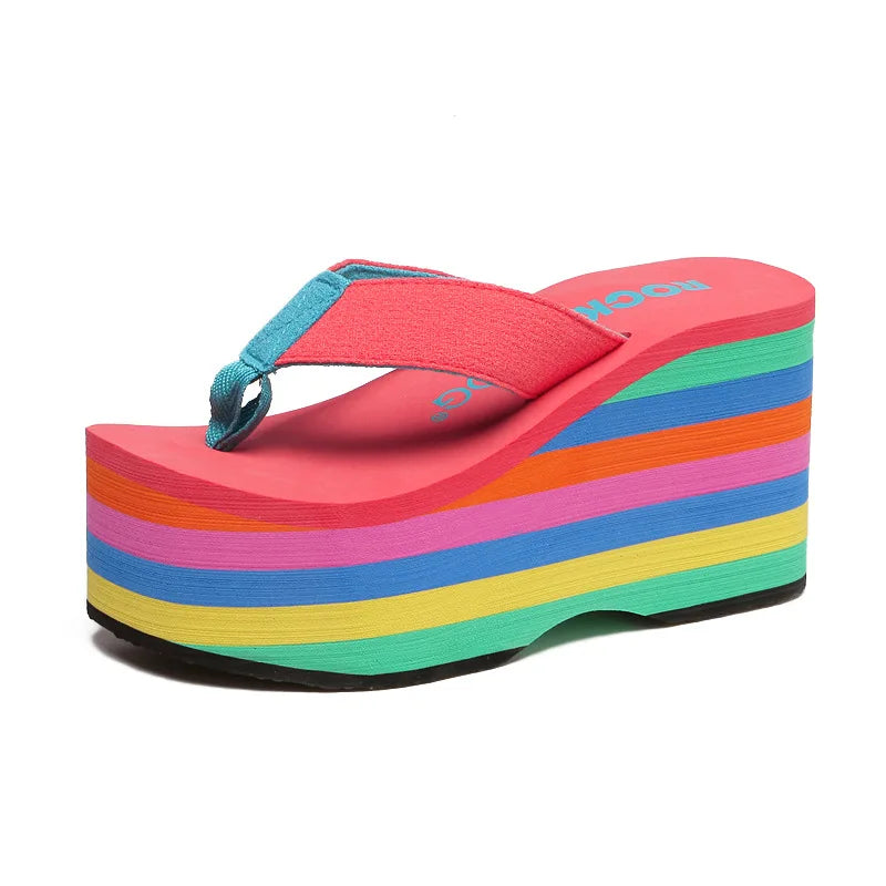 2025 Women Slippers High Heels Flip Flop Wedge Slippers Women Summer 10CM Heels Platform Slippers Flip Flops Womens Black Slides - Premium Kiosk