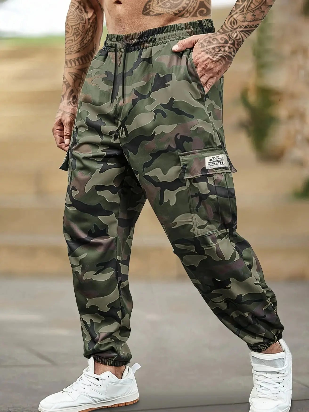 [Trendy Camo Cargo Pants] Camo Cargo Pants - Men's Trendy Casual Regular Fit Trousers With Side Pocket For Outdoor Activities - Premium Kiosk
