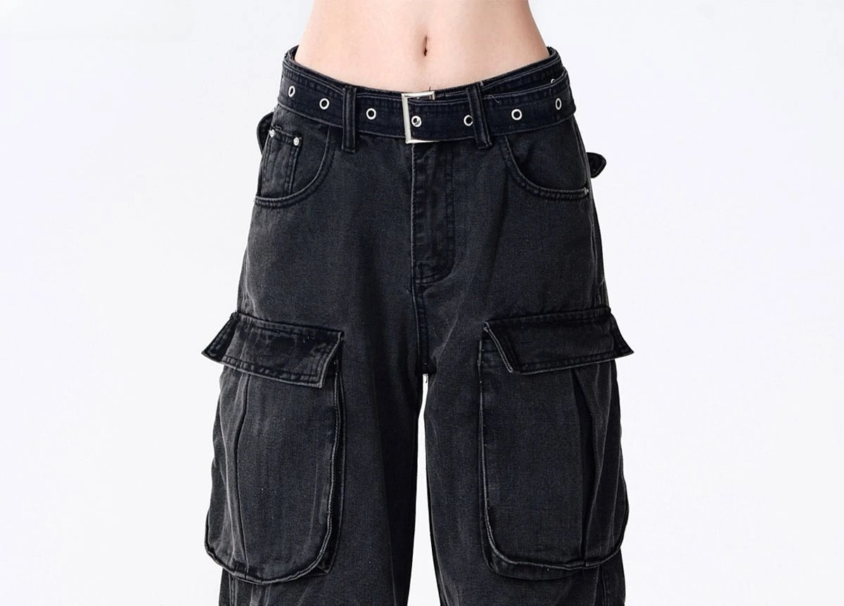 Women's Black  Baggy Cargo Jeans Harajuku Oversize Denim Trousers Y2k 90s Vintage 2000s  Jean Pants Trashy Clothes 2025 - Premium Kiosk