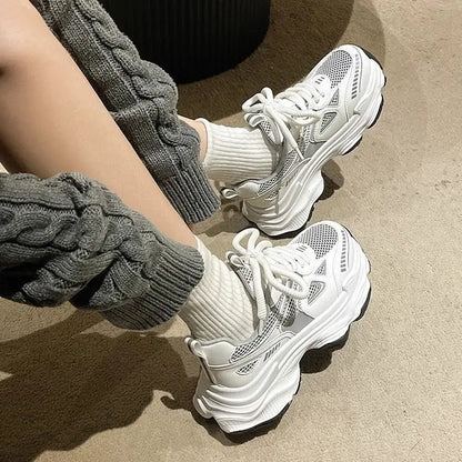 2025 Women's Dad Shoes Spring Summer New Thick Bottom Anti-slip Heightening Mesh Breathable Versatile Lightweight Sports Casual