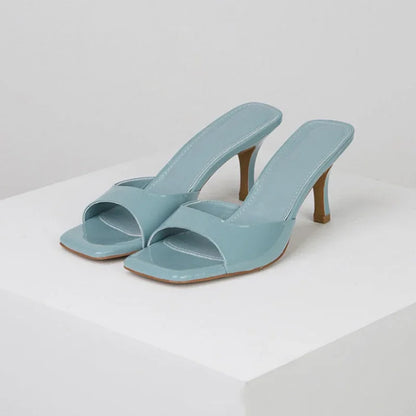 2024 Summer Slippers for Women Simple Mules Solid Color Women' Square Toe Stiletto Shoes Comfort Breathable Shallow High Heels - Premium Kiosk