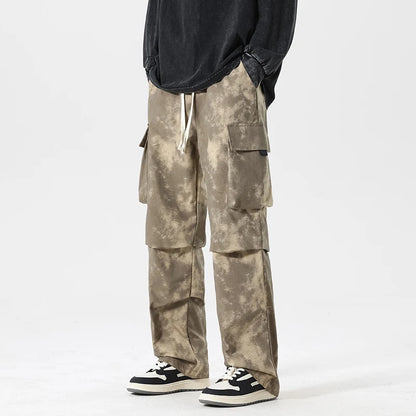 Casual Cargo Pants Man's High Waist Drawstring Baggy Pants Fashion High Street Straight Loose Workwear Trousers Trend Streetwear - Premium Kiosk