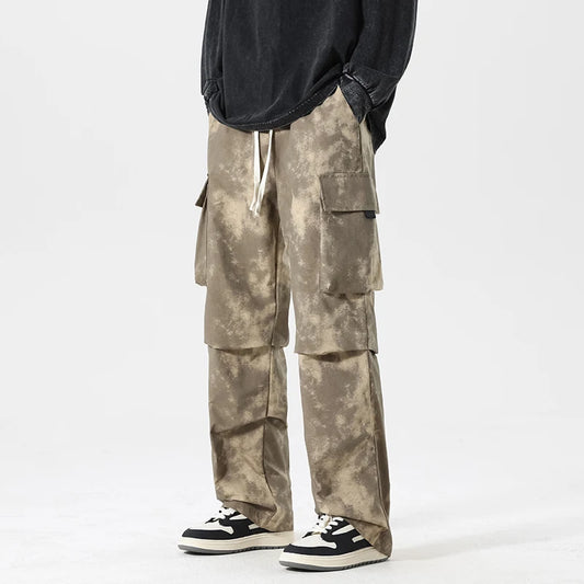 Casual Cargo Pants Man's High Waist Drawstring Baggy Pants Fashion High Street Straight Loose Workwear Trousers Trend Streetwear - Premium Kiosk
