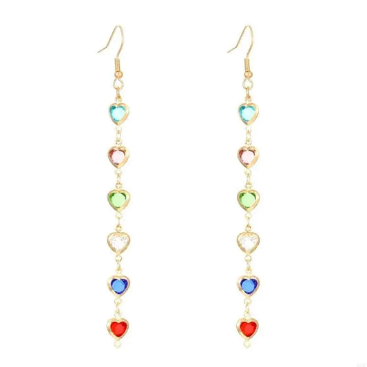 2025 New Trendy Long Earrings Featuring Colorful Geometric Shapes and Artificial GemsDangle Ear Hook for a Standout Look