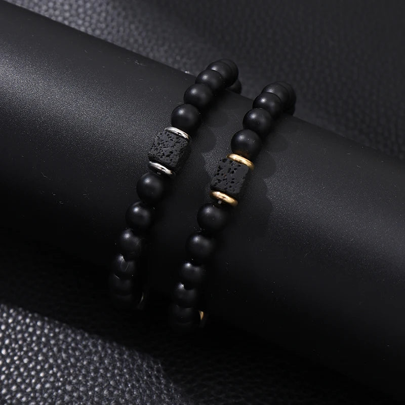 2pcs/set New Magnetic Bracelets and Necklace Set Men Nature Stone Bead Couple Bracelets Set for Women Health Care Help Weight Lo