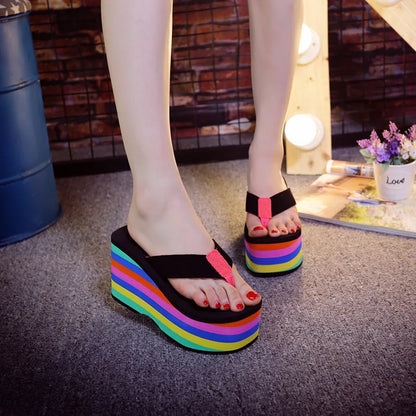 2025 Women Slippers High Heels Flip Flop Wedge Slippers Women Summer 10CM Heels Platform Slippers Flip Flops Womens Black Slides - Premium Kiosk