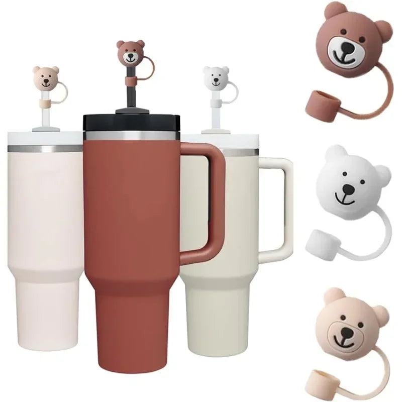 3 Pack Straw Cover for Stanley Cups,Cute bear Straw Protector Cover Compatible with Stanley 30&40oz Silicone Straw Topper Caps